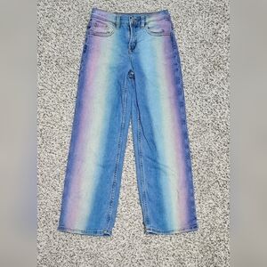 Justice Rainbow Baggy Jeans Girls 10 (22x24) Blue Ombre Colorful Striped Boho